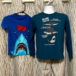 Lot of 2 Shark T-Shirts Cat & Jack Blue T and Dark Blue Sharkfacts!